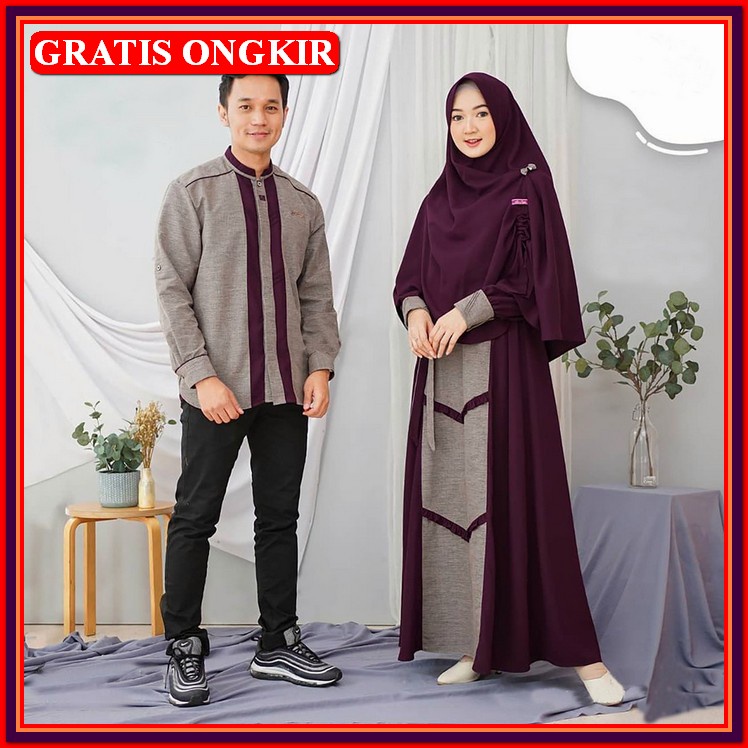 Gamis Couple Pasangan Pacar Tunangan Terbaru 2022 Gamis Couple Bahan Velvet Mix Brukat Premium Cod B