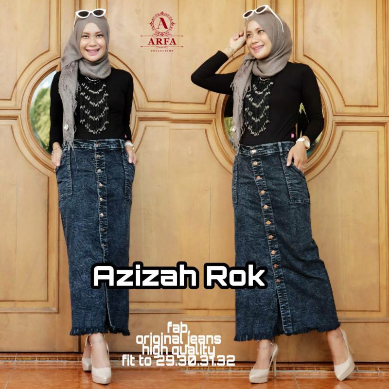 ROK JEANS PANJANG GISCA KANCING DEPAN // ROK JEANS WANITA KANCING DEPAN AKTIF