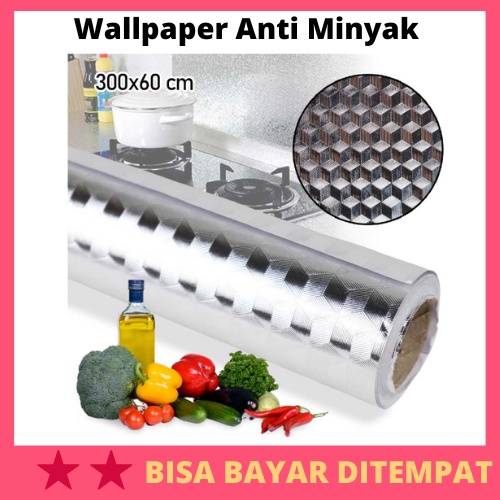 Wallpaper Anti Minyak Aluminium Foil Waterproof 300x60cm / Wallpaper Walpaper Tempel Sticker Stiker 