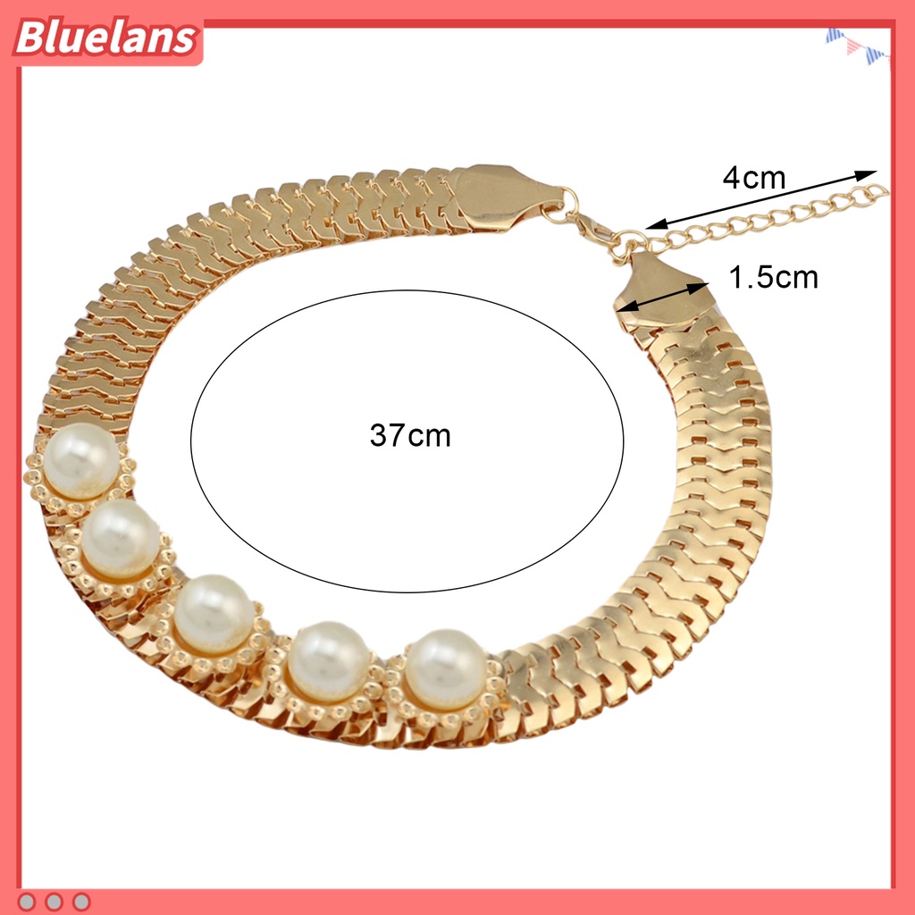 Kalung Rantai Ular Adjustable Bahan Alloy Hias Mutiara Berlian Imitasi Untuk Wanita