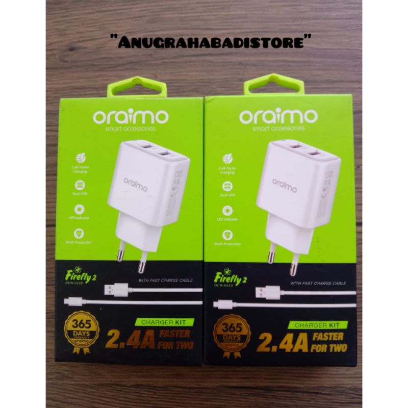 Charger Oraimo Original Firefly 2 OCW-E63D Charger Kit Dual USB