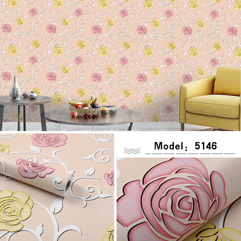 Wallpaper Sticker Dinding MAWAR PINK KUNING