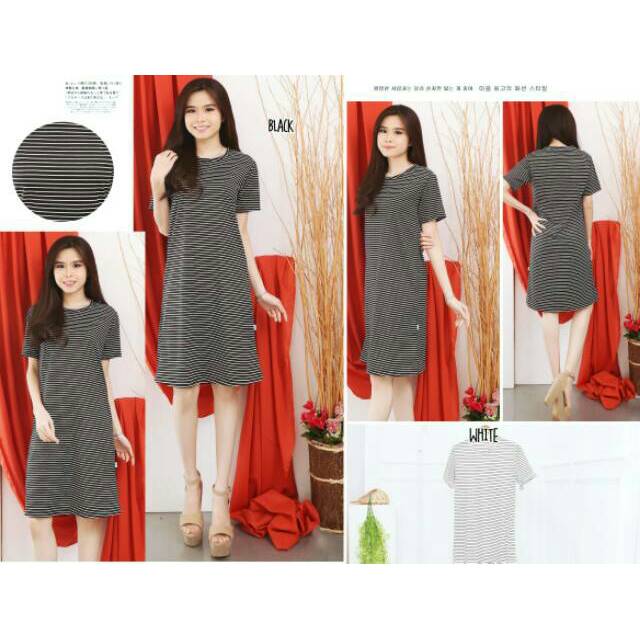 Tunik spandex salur stevy | Lengan pendek