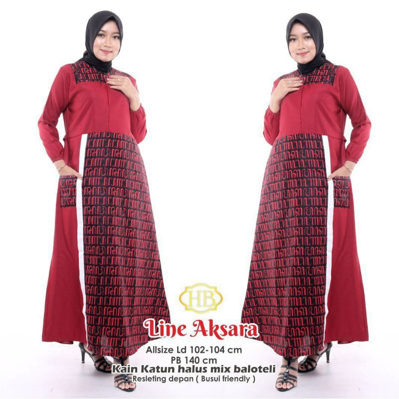 Gamis Wanita Motif Line Aksara Jawa