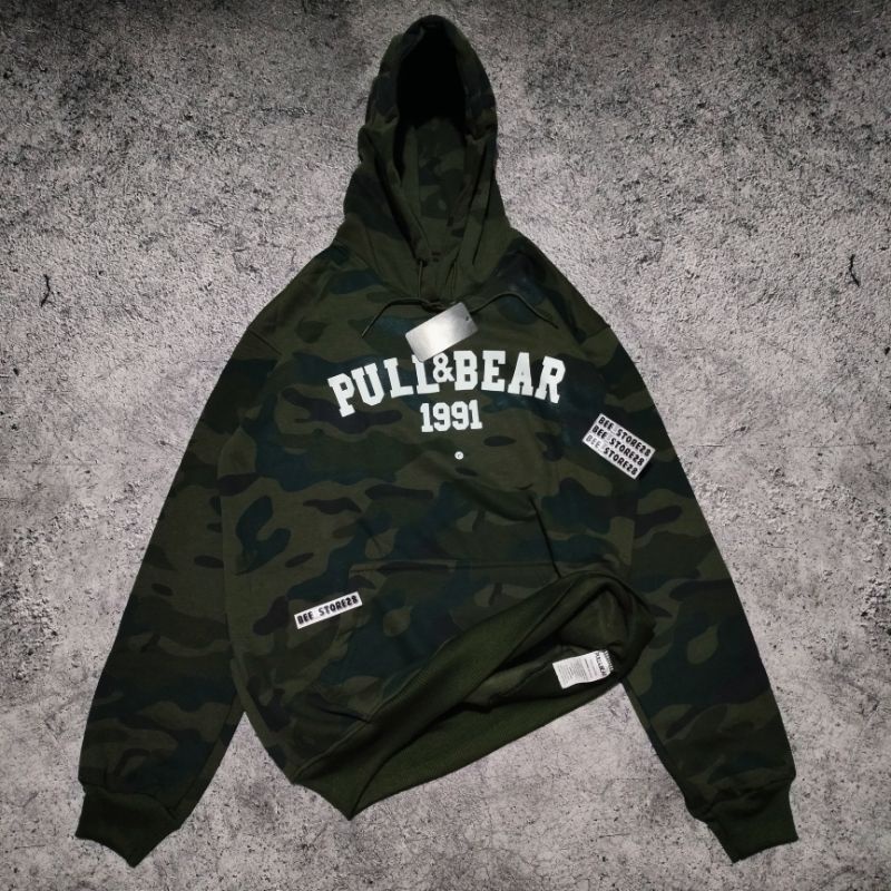 READY BISA COD !!!SWEATER HOODIE PULL&amp; BEAR CAMO FULL BORDIR PREMIUM QUALITY FULLTAG &amp; LEBEL