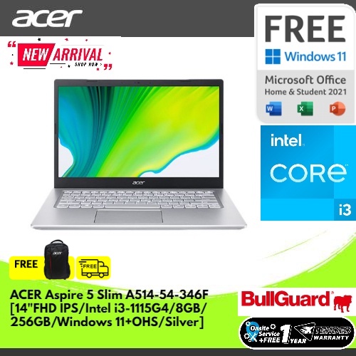 ACER ASPIRE 5 SLIM A514-54-346F [14"FHD IPS/INTEL I3-1115G4/8GB/SSD 256GB/WINDOWS 11+OHS/SILVER]NXA2