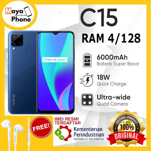 realme C15 4GB 64GB 6000mAh Mega Battery 18W Quick Charge 6.5 inci Helio G35 100% Original