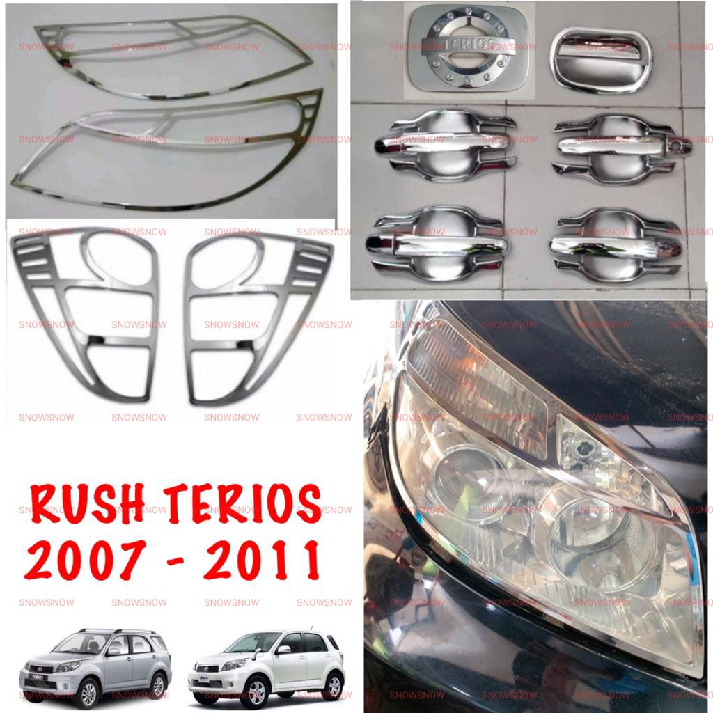 Paket Garnish Depan Belakang Outer Handle Tank Cover Rush Terios Lama Old 2007 2008 2011 Exclusive Hitam Chrome