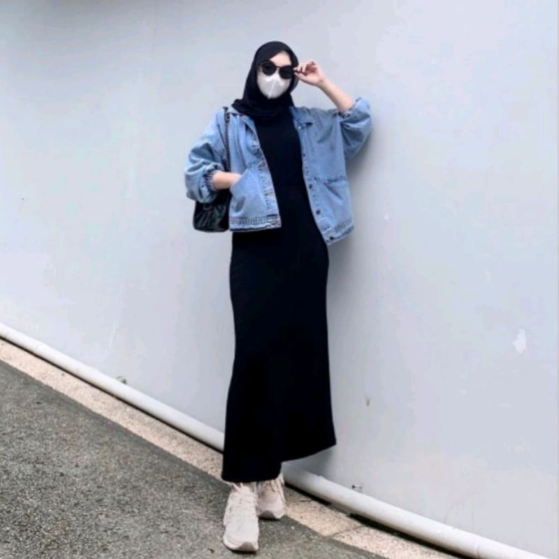 inner span polos // inner dress polos // dress polos hitam dan putih