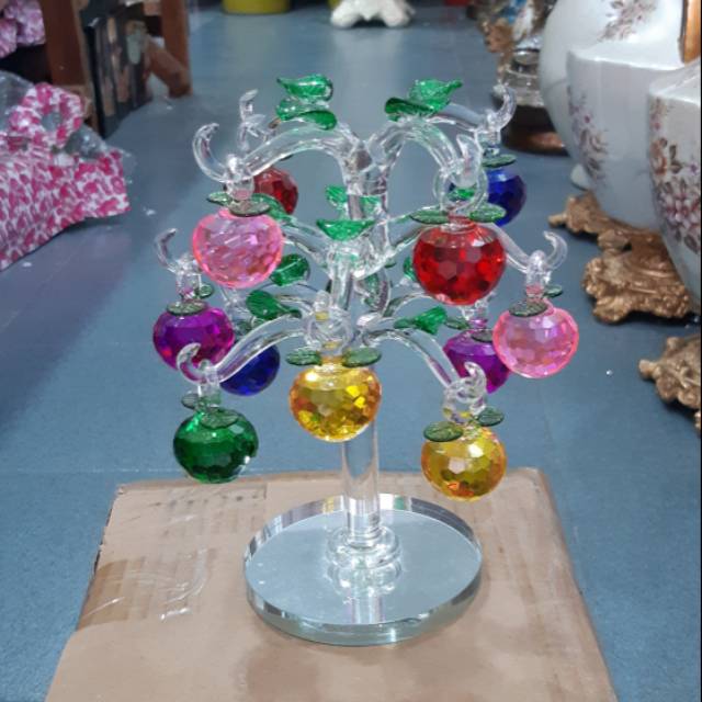 Jual pajangan kristal import-Jual pajangan buah kristal isi 12-Dekoeasi meja
