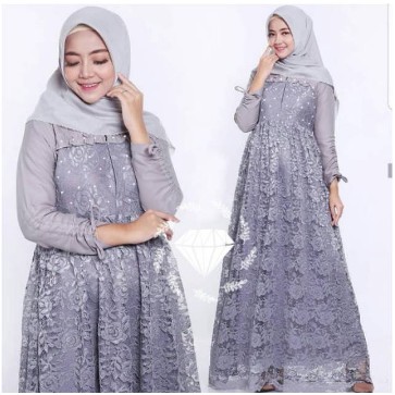 GAMIS BRUKAT NADINE KOMBINASI MOSCREPE / Gamis brokat busui/bumil muslimah wear masa kini.