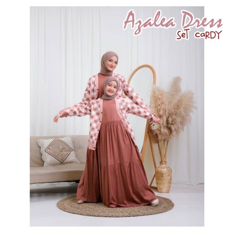 Set Gamis Long Dress Kutung & Outher Cardigan Motif Lucu Anak Remaja Usia 7-14 Tahun - Azalea Dress 