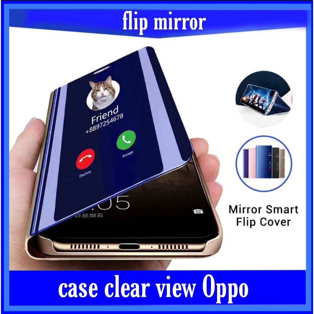 Case Oppo A54 2021 Clear View Standing Flip Cover Mirror Casing Terbaru