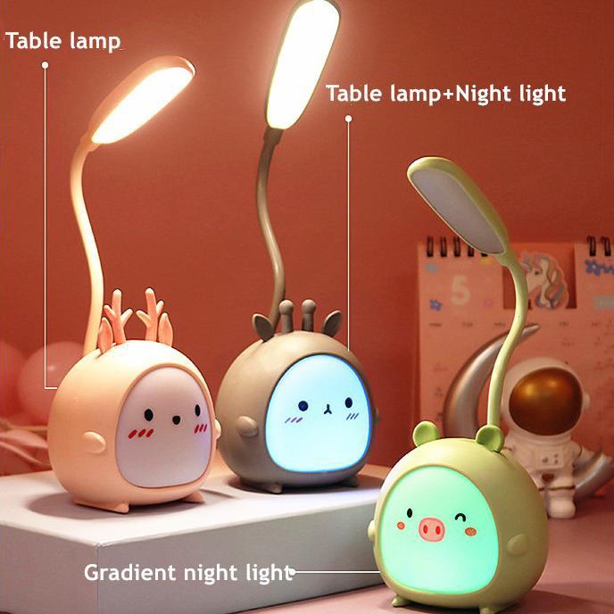 Pengisian USB Anak-Anak Tidur Warna-Warni Lampu Malam Perlindungan Mata Hemat Energi Lampu Baca LED Lucu Kartun Lampu Meja