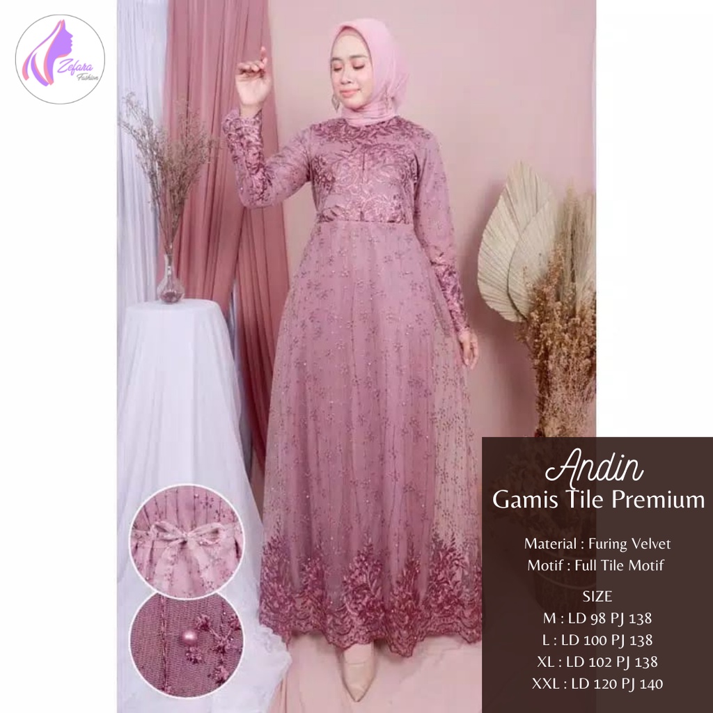 DRESS ANDIN TILE PREMIUM / DRESS JUMBO / GAMIS KONDANGAN JUMBO / GAMIS REMAJA / GAMIS ELEGAN / DRESS