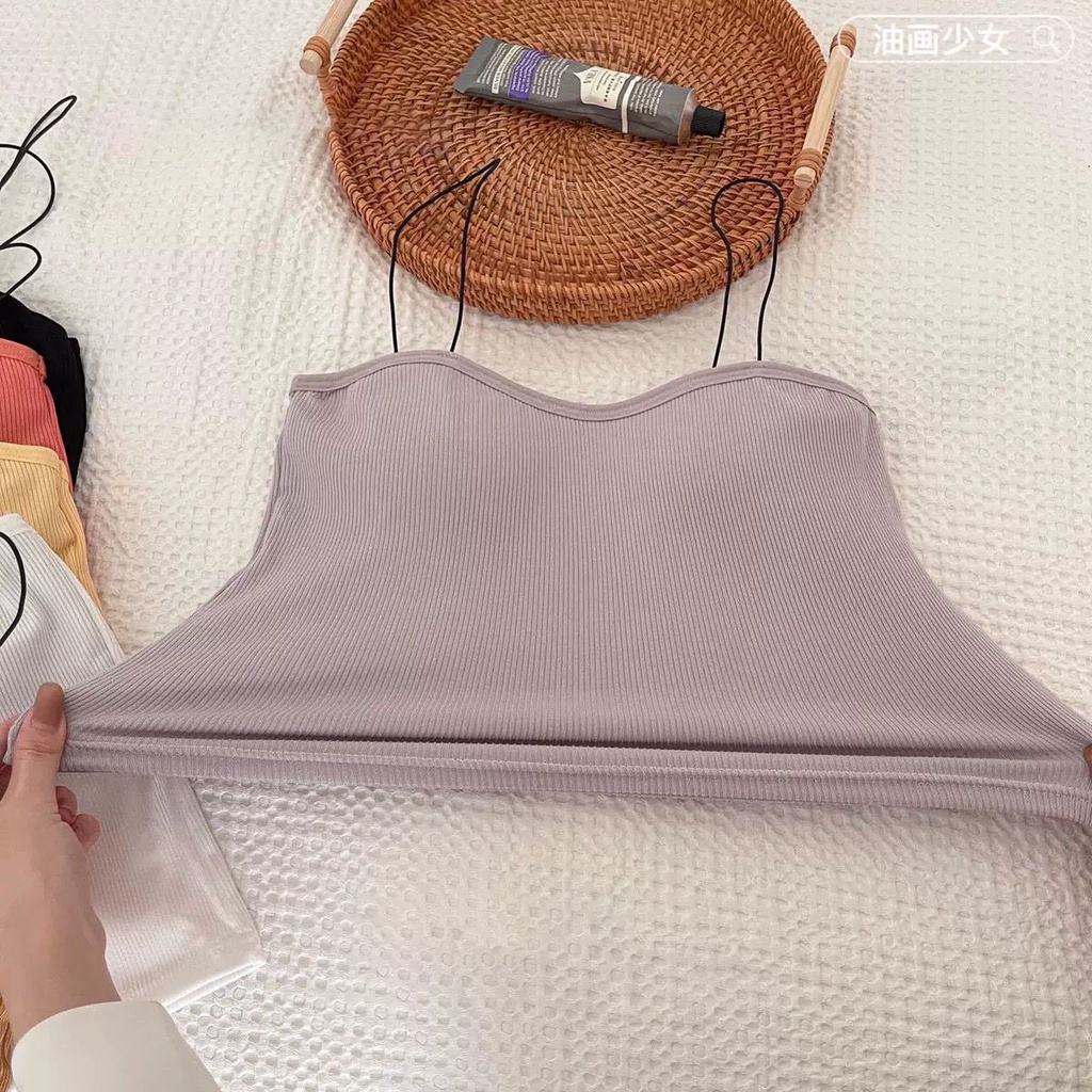 BlackPink Tanktop Bra Spaghetti Pakaian Dalam Wanita Kamisol Bra With Cup Import 1085