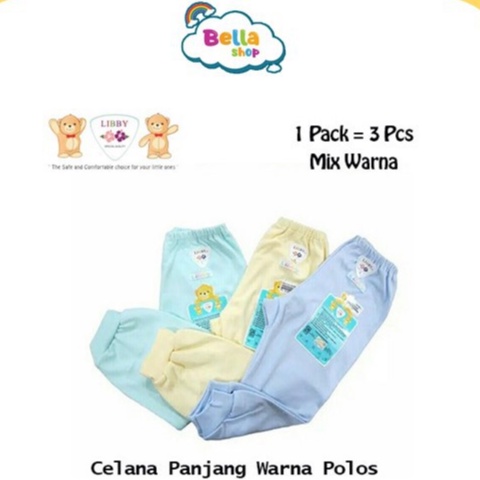 3 PCS LIBBY Celana Panjang Bayi Buka Kaki  POLOS-BELLA SHOP