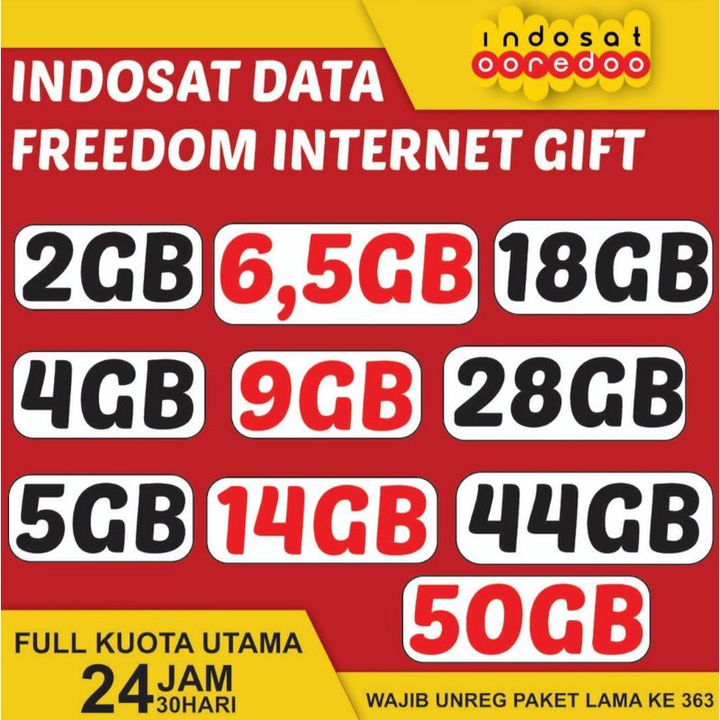 ISI ULANG PAKET DATA KUOTA INDOSAT DATA FREEDOM INTERNET GIFT TERMURAH