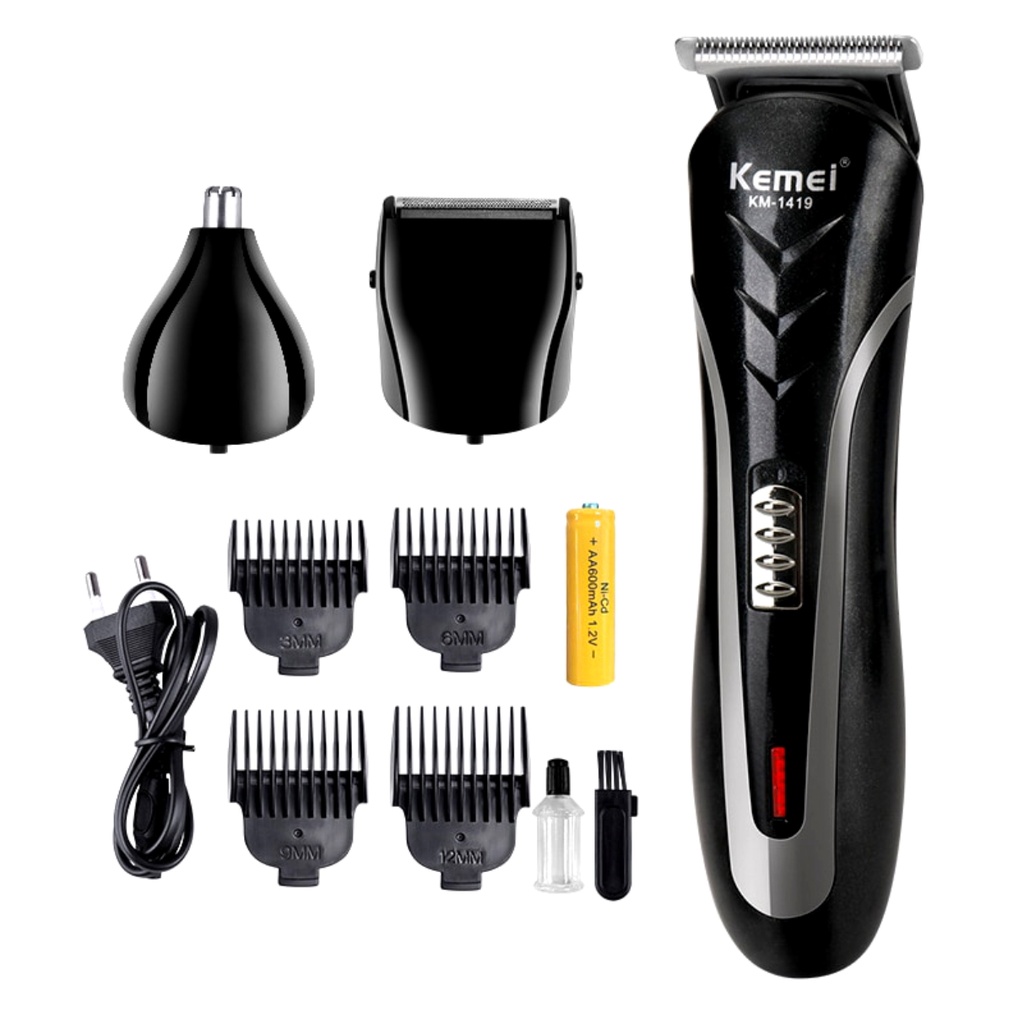 [COD / BAYAR DI TEMPAT] ORIGINAL Alat Cukur Rambut KEMEI KM 1419/ KM 1407 Rechargeable - 3 IN 1 Alat Cukur Kumis Dan Jenggot Profesional Hair Clipper 1 Set