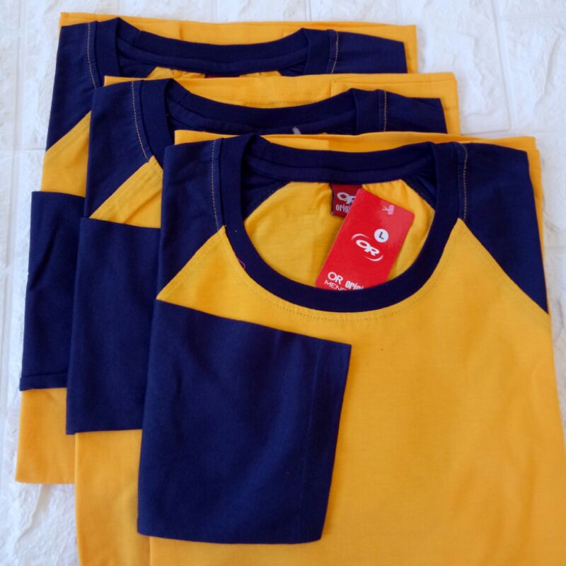 kaos polos ragelan KUNING-NAVY lengan PANJANG Uk M L XL XXL