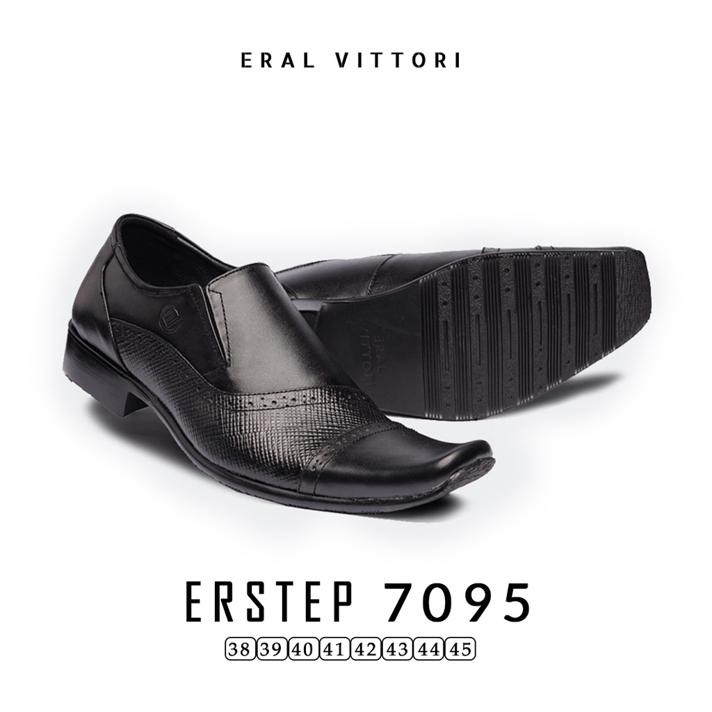 Eral Vittori - Erstep 7095 Sepatu Kantor Pria  Kulit Pantofel Hitam Formal