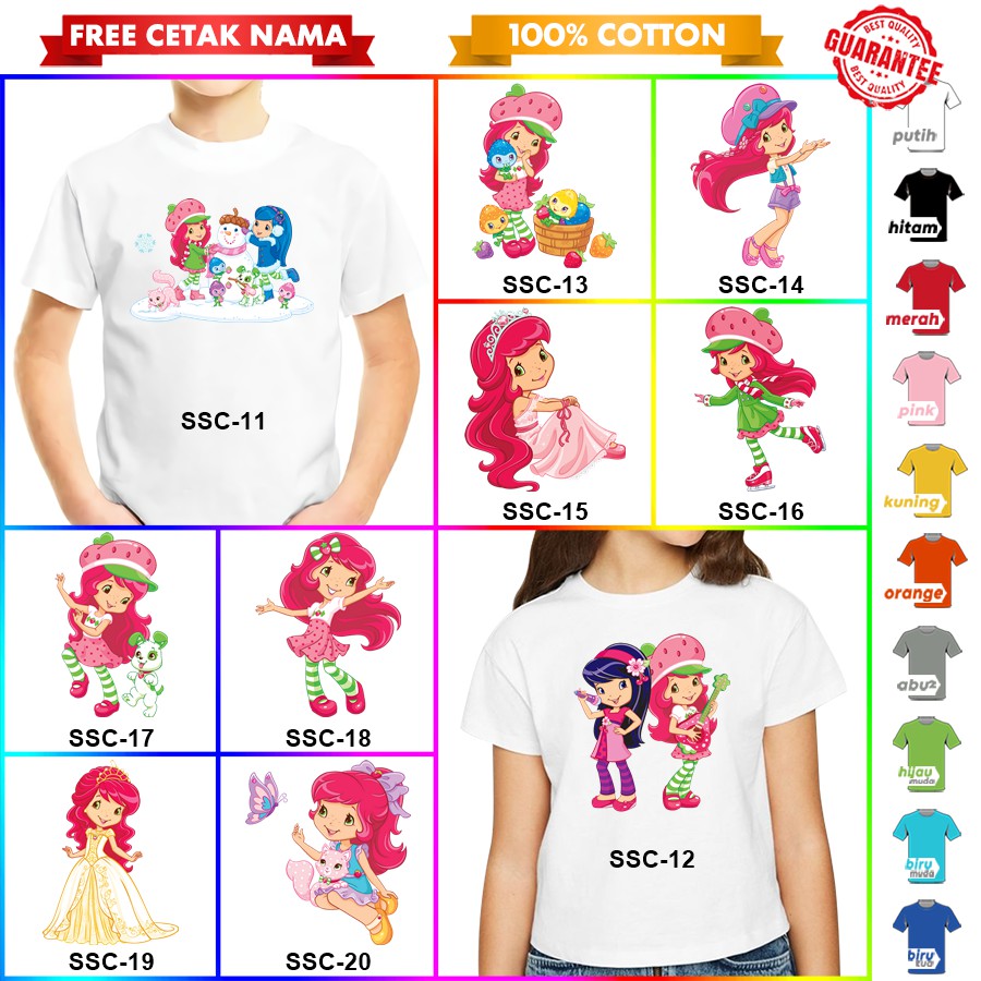 [FREE NAMA!!] Baju Kaos ANAK DAN DEWASA STRAWBERRY SHORTCAKE BANYAK MOTIF