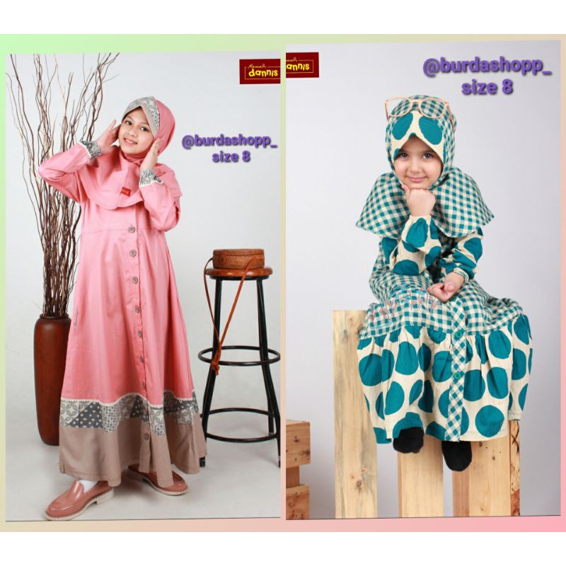 BAJU MUSLIM ANAK DANNIS PEREMPUAN SIZE 8 ( BAJU LEBARAN )