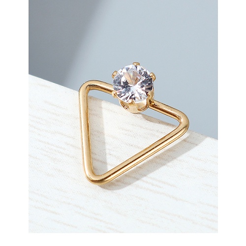 LRC Anting Fashion Gold Color Diamond-studded Triangle Alloy Single Stud Earrings