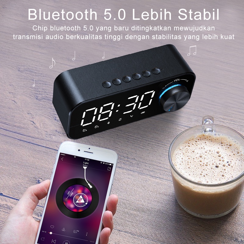 ColorCoral Lampu Speaker Bluetooth Portable Bass Jam Alarm Clock LED Display Spiker Bluetooth Musik Box Bluetooth