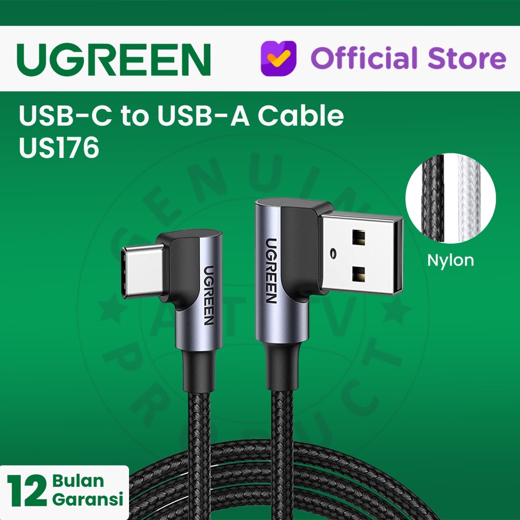 UGREEN Kabel USB-C 180° to USB-A Nylon Braided - US176