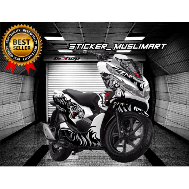 Decal Sticker PCX 150 motif macan putih variasi Full body Fullset