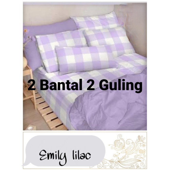 SEPREI Sprei Motif Kotak-kotak Dan Karakter 2 Sarung Bantal 2 Sarung Guling - Lilac Fullset springbe