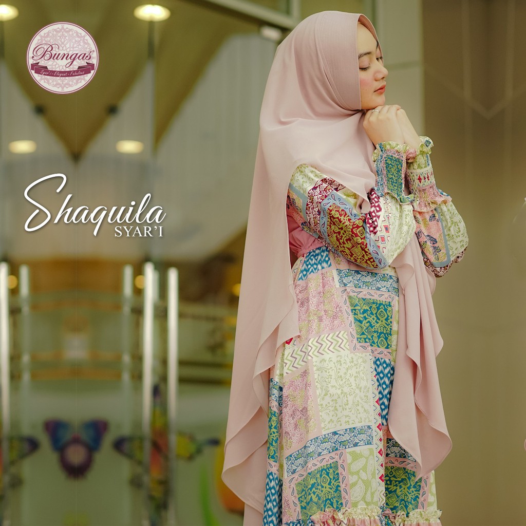 SHAQUILA by Bungas Fashion Gamis Set Khimar Syari Motif Turki Maxmara Premium Original Brand