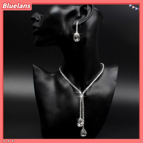 Bluelans Bridal Wedding Party Rhinestone Waterdrop Pendant Necklace Earrings Jewelry Set