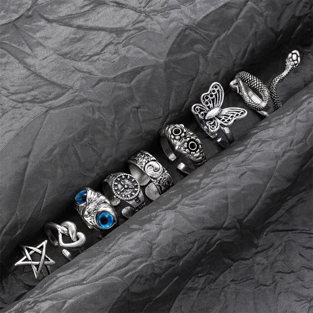 Vintage Punk Animal Geometry Open Knuckle Ring For Female Male Owl Snake Butterfly Metal Charm Ring Fashion Jewelry