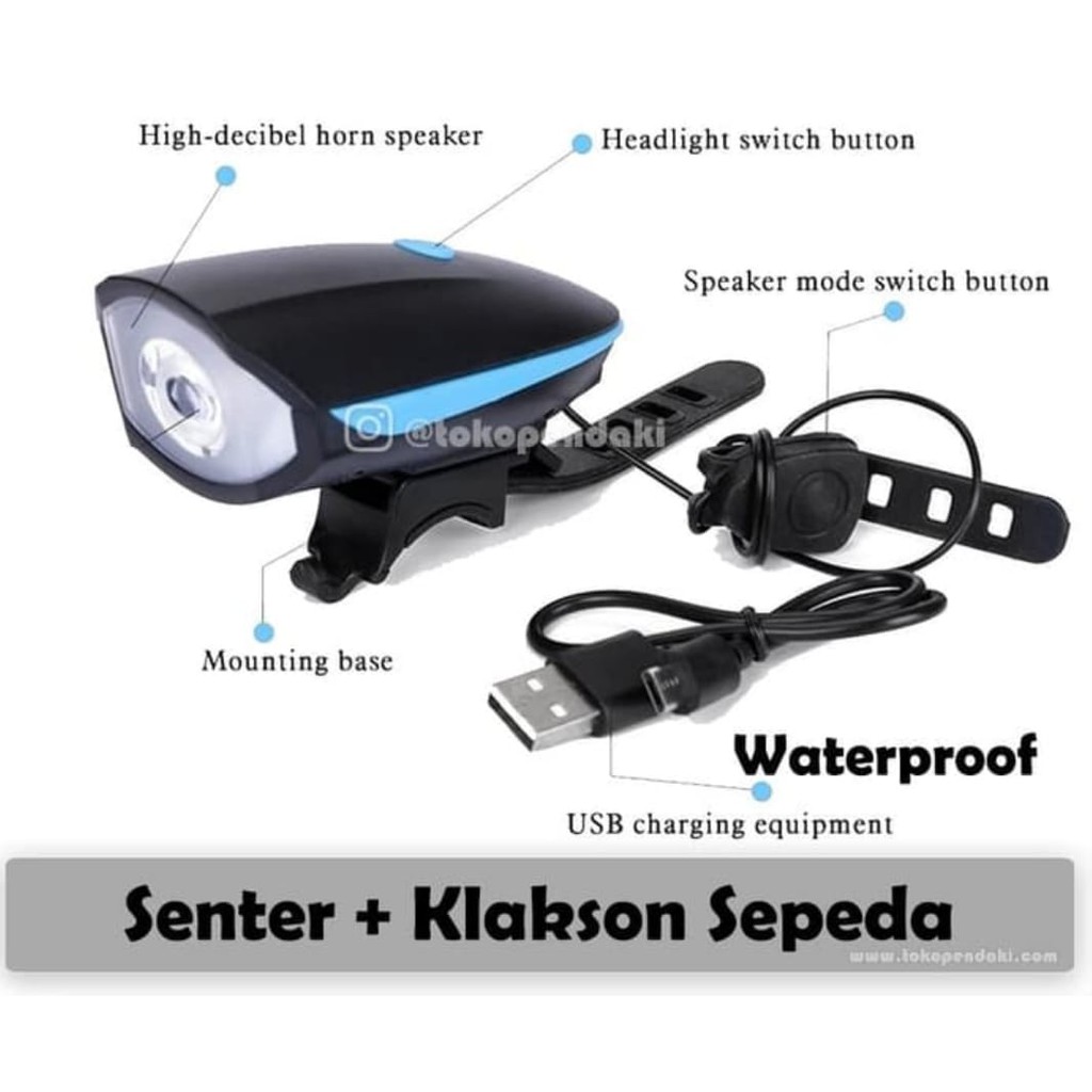 Lampu + klakson sepeda usb charging