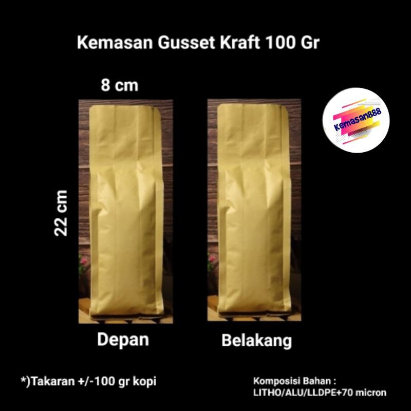 Gusset Kraft 100 gr . kemasan kopi.kemasan kraft. kemasan gusset.standing pouch.gusset. kemasan kopi