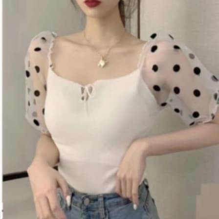 TBI T-Shirt Blouse Wanita Korea Style Top Knit Slim Baju Rajut Sexy Import Sabrina Polkadot Knitwear