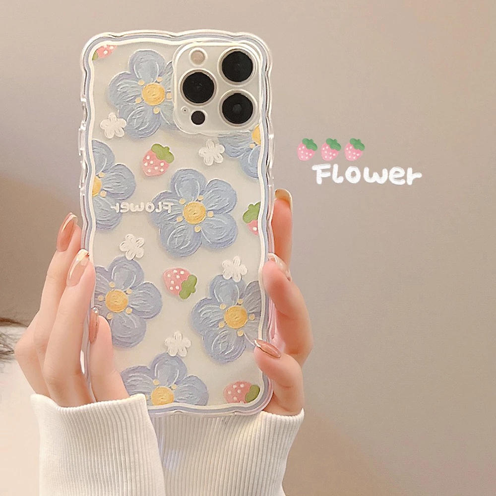 IPHONE Casing Ponsel Bunga Blueberry Gelombang Kreatif Kompatibel Untuk Iphone13 12 11 Pro Max12 13 Mini XS Max X XS XR 7 8 Plus SE 2020 Lembut TPU Penutup Belakang