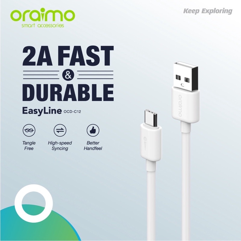 Oraimo OCD-C12 Kabel Data Type-C Android Cable 2A Fast &amp; Durable - Garansi 1 Tahun