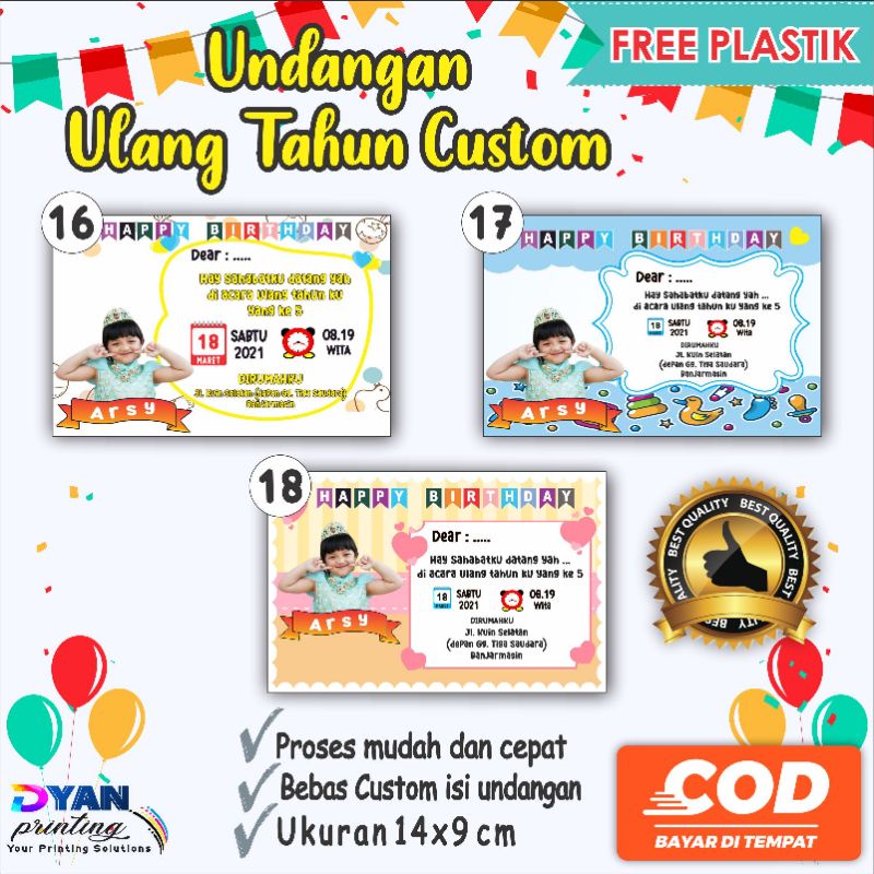 UNDANGAN ULANG TAHUN ANAK CUSTOM, BISA COD/BAYAR DITEMPAT