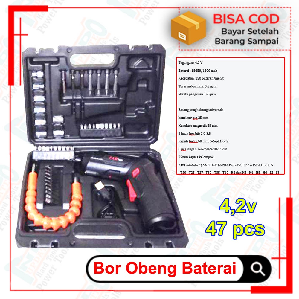 Bor Obeng Baterai J.LD Tool Mesin Bor Cordless Mini 4.2V Skrup 47 PCS Mata Bor Tangan Screwdriver-2