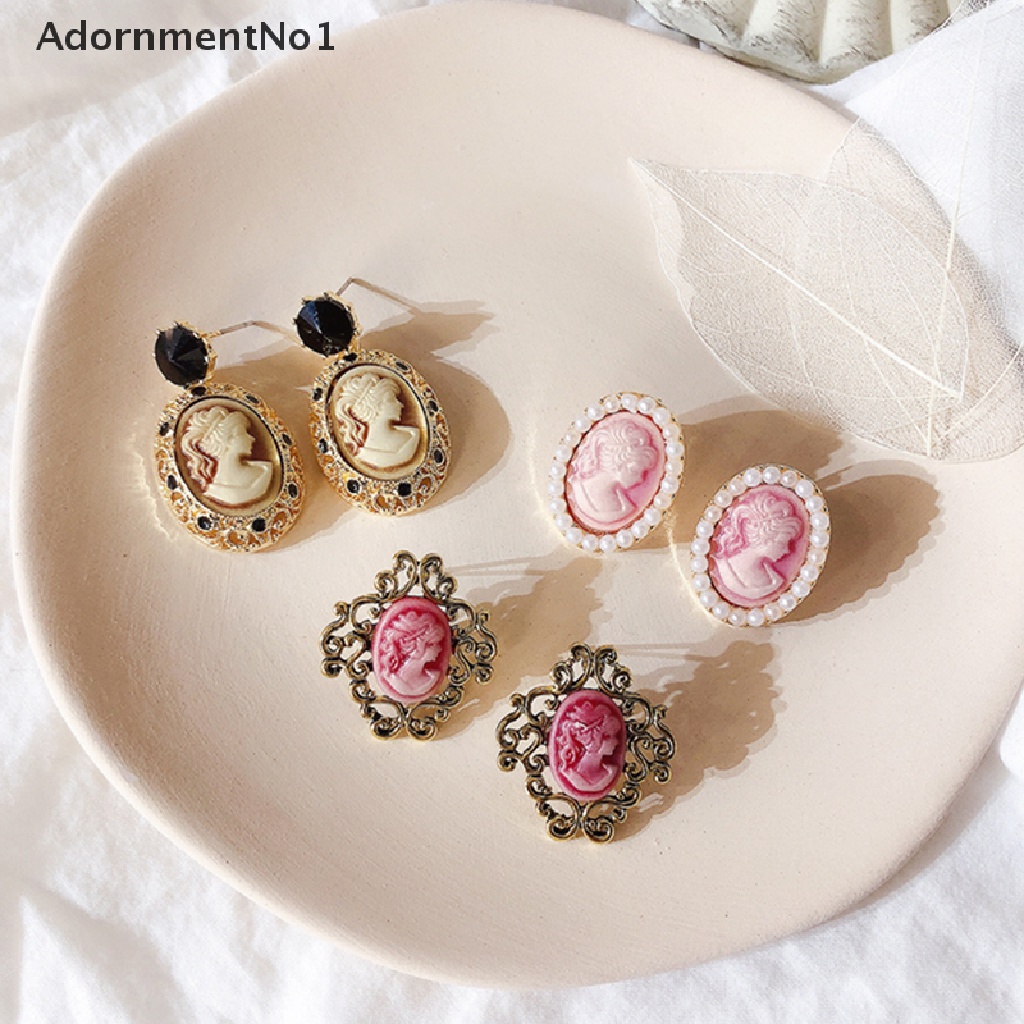 (AdornmentNo1) Anting Tusuk Bentuk Oval Motif Ukiran Ratu Antik Vintage Bahan Akrilik Untuk Wanita