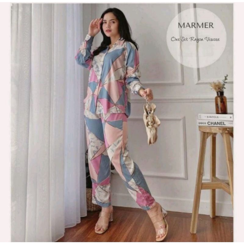 ONE SET PANJAMAS BUSUI || LD 105 -108 || STELAN WANITA || ONE SET RAYON MOTIF KEKINIAN-AMORA SET