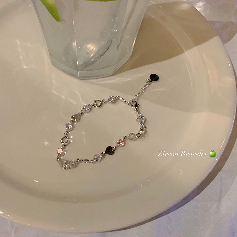 Gelang Zircon Bahan S925 Silver Bentuk Hati Untuk Wanita