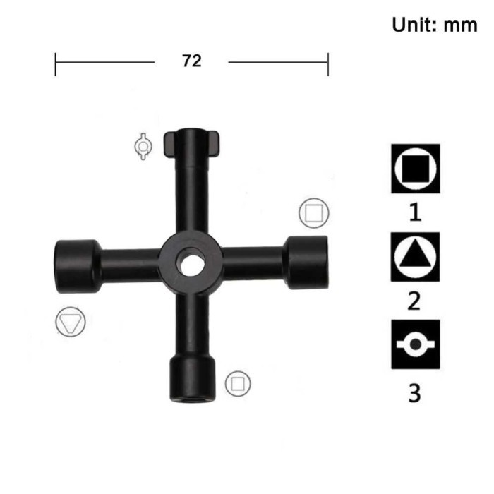 Kunci Pas Multifungsi 4in1 Elevator Cross Triangle Key -PH18