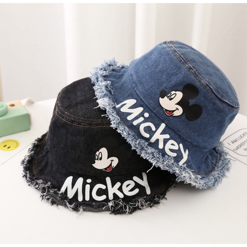 1,5 2 3tahun Topi Bucket Anak Balita Model Mic*key Jeans Denim