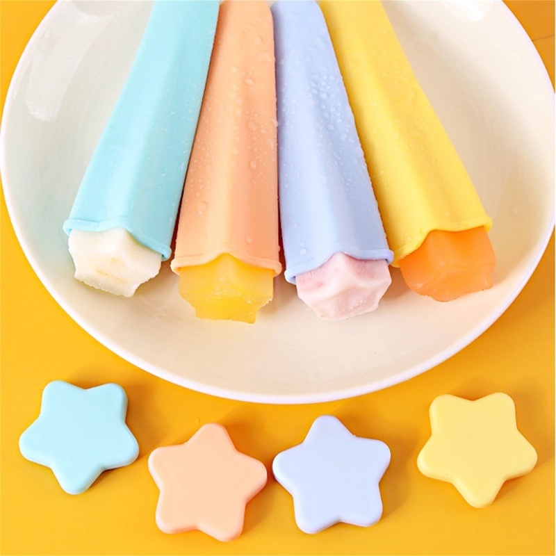 4PCS Creative Food Grade Children's Silicone Star Shaped Popsicle Molds For Healthy Snacks, Yogurt Sticks, Juice &amp; Fruit Smoothies