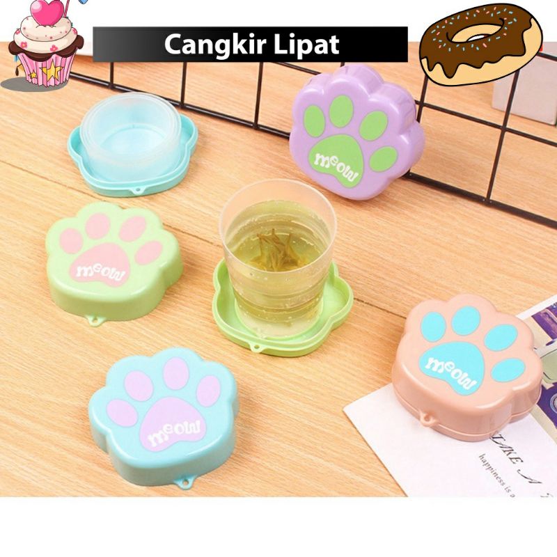 ~ PIYOSHI08 ~ Gelas Lipat Portabel Bentuk Paw Print Cangkir Lucu Multifungsi Telescopic Cup PD142