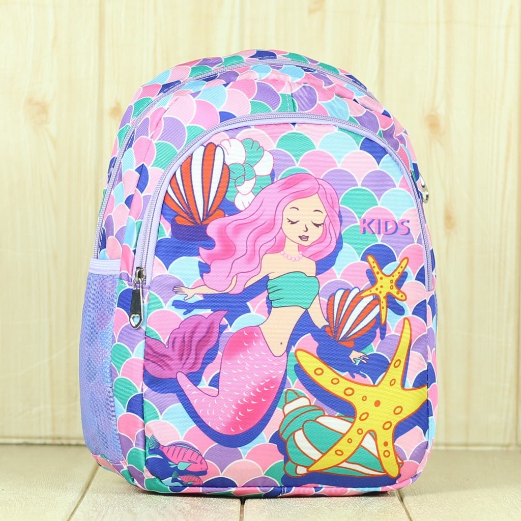 Tas Ransel Backpack Anak Perempuan Laki laki Import Mermaid Ungu Sekolah TK SD PAUD Kecil Mini Impor Karakter Kartun Embos